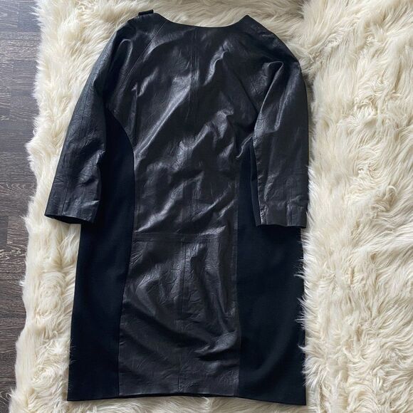 Catherine Malandrino Yellow tag Leather Dress 4/7 sleeves Classy Retro Hepburn - Picture 7 of 10